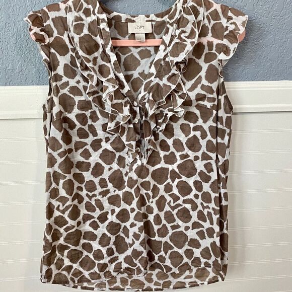 Loft White & Brown Leopard Print Blouse - Picture 1 of 5